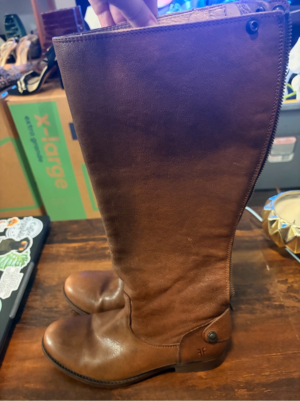 Frye Brown Leather Tall Riding Boots Back Zip Size 6B - Picture 5 of 8